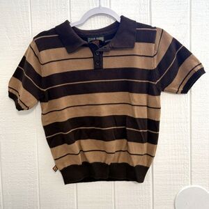 Brown Striped crop Collared tee